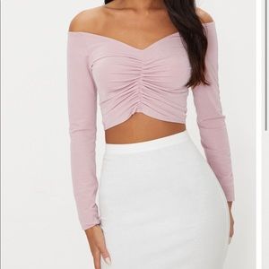 Pink Long Sleeve Crop Top
